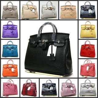 Elegant series croc embossed lock bag woman handbag tote purse 35cm 