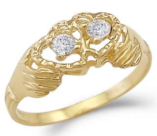 14k Yellow Gold Two Hearts Together Love Ladies CZ Ring  