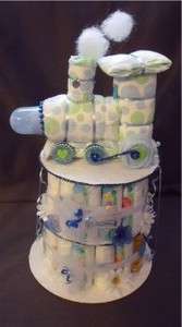 Train Engine Diaper Cake Baby Shower Gift Centerpiece  