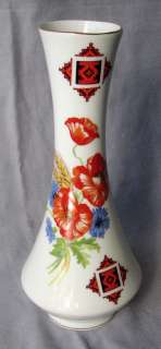   Porcelain Vase, with Embroidery & Floral Decal, 10 1/4 tall  