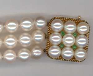 Strand Pearl 14k Bracelet w/ Pearl & Emerald Clasp  