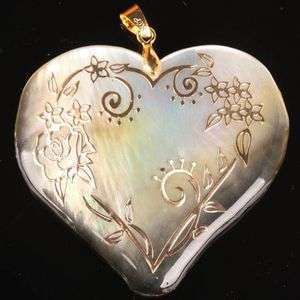 Lovely Mother of Pearl Shell Heart Printed Bead Pendant  