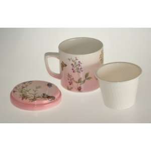  Pink Porcelain Tea Cup with Cover & Strainer Kitchen 