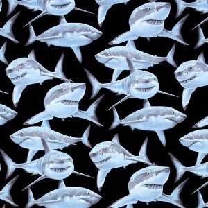  Timeless Treasures Allover Sharks Black Fabric Yardage 