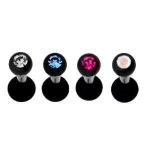 Black Externally Threaded PVD Coated Labret with Clear Crystal   16G 3 
