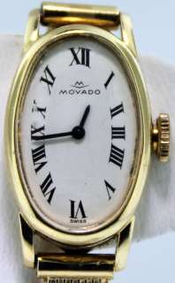Ladies Movado Oval Vintage 14k Yellow Gold Wrist Watch Swiss 17 Jewel 