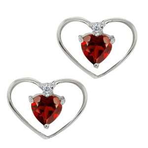  0.67 Ct Heart Shape Red Garnet and White Diamond 18k White 