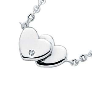  Sterling Silver 0.005 Carat Diamond Double Heart Chain 