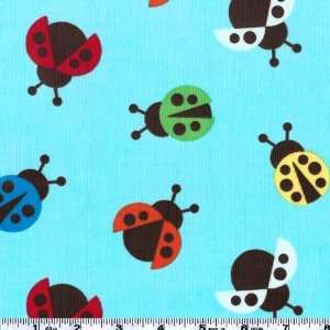  44 Wide 21 Wale Corduroy Ladybugs Sky Fabric By The Yard 