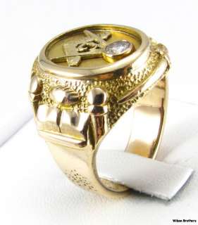   Diamond MASONIC Master Mason RING   14k Yellow Gold Hefty 20g Symbols