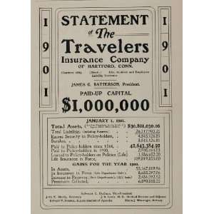  1901 ORIGINAL Ad Travelers Insurance Statement Assets 