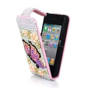   CLEAR BUTTERFLY LEATHER BLING FLIP CASE FOR IPHONE 4 4G Electronics