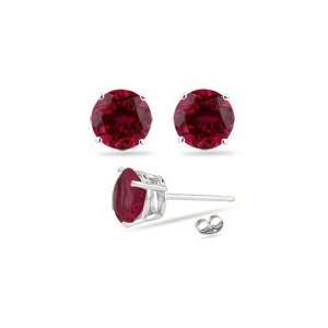  3.25 Cts Round AA of 7 mm Synthetic Ruby Stud Earrings in 