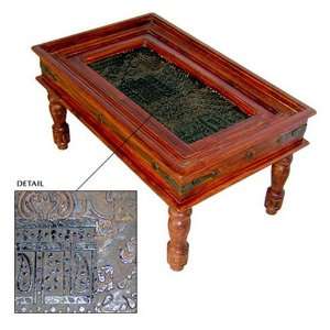 Coffee Table with Engraved Top with Wrought Iron Ascents Rustic 
