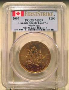 2007 $200.00 Canadian Maple Leaf Gold Coin 1 oz 99999 Pure PCGS MS69 