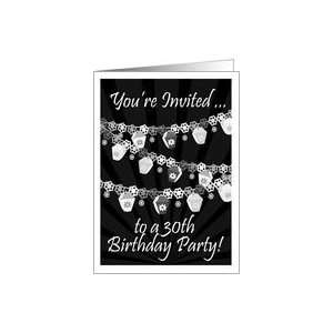 30th Birthday Party Invitation,Black/White Hanging Lanterns and Lights 