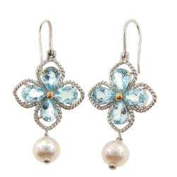   Leigh Sterling Silver Pearl and Blue Topaz Earrings  