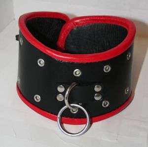 Red & Black Grommet Leather Slave Posture Collar Goth  