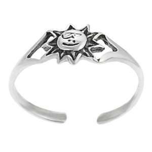  Silver Womens Smiling Sun Toe Ring Hypoallergenic Nickel Free 