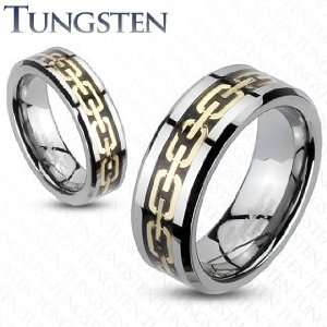 Tungsten Carbide Gold IP Chain Links Design Duo Tone Band Ring   Size 