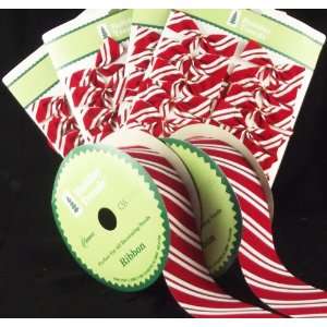  Velvet Candy Stripe Ribbon and 2 Loop Bow Set, Includes 50 