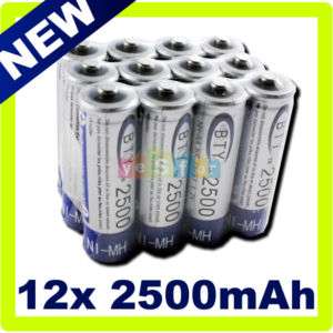 12 x New AA 2500 mAh Rechargeable NiMH Batteries Cell  