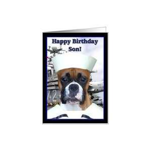  Happy Birthday Son Navy Sailor Boxer Dog Card Toys 