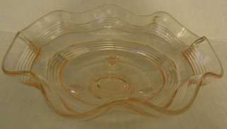 PINK DEPRESSION FOOTED GLASS BOWL W/RUFFLED EDGE  