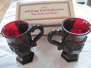   Cape Cod Collection Ruby Red Pedestal Mugs Box   