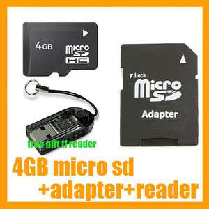 4GB 4 GB MicroSD Micro SD TF Memory Card+Adapter+Reader  