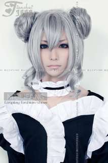 VOCALOID MIKU HAKU Grey Cosplay Wig Costume 2 CLIPS M74  