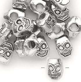 50* Antiqued Silver Pewter Halloween Skull Pirate Beads  