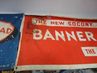 Vintage The Socony Banner Gasoline Canvas Cloth *Rare Gas Sign  