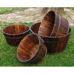 Shine Company Inc. Wood Round Shallow Cedar Barrel Planters (Set of 4 