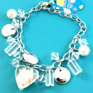 A0276 Charm Lampwork Glass Crystal Heart Beads Bracelet  