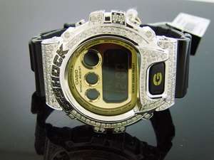 Casio G Shock 6.00CT Full Case Big White diamonds Watch Gold Face G/H 