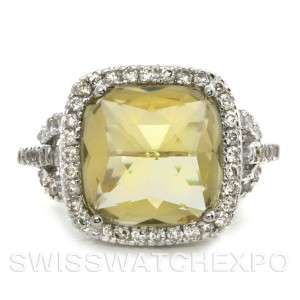 Radiant 14k White Gold Green Quartz & Diamonds Ring  