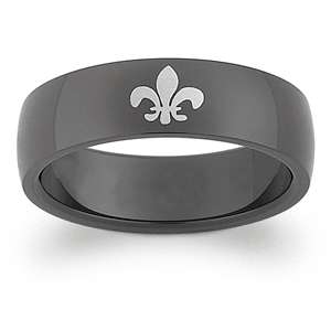 Limoges Jewelry Mens Black Stainless Steel Fleur de Lis Engraved Band 