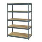   black textured finish on these industrial shelves conceals dirt and