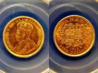1913 Canada $5 Gold Coin. PCGS MS62 ICCS. King George V  