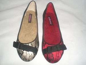 Adorable Lace Flat Ballerina Shoes, Dollhouse sizes 6 11 Red and Beige 