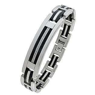 Mens Stainless Steel Link Bracelet With Black Ip Plated Cable And 