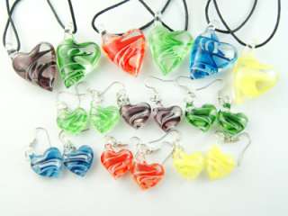   MultiColors Heart Shape Murano Lampwork Glass Pendant Chain Necklace