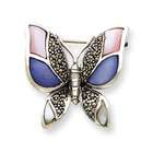 JewelryWeb Sterling Silver Marcasite Mother Of Pearl Butterfly Pin