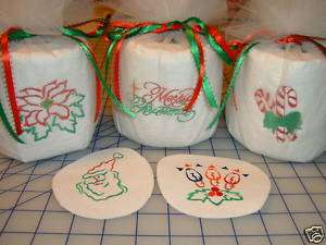 EMBROIDERY TOILET PAPER CHRISTMAS SANTA CANDY CANE MORE  