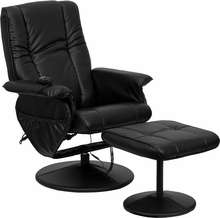   Black Big Leather Recliner and Ottoman w/Leather Wrap Base Home Office