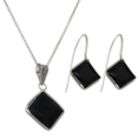 Black Square CZ Pendant and Earring Set