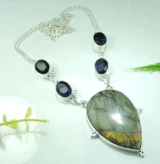 AMETHYST+PICASSO JASPER SILVER NECKLACE 20; A1223  