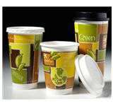   Paper Coffee Hot Cup Insulated Printed w/ White Cappuccino LIDS  