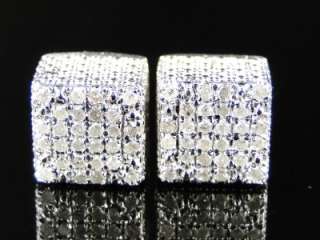 MENS LADIES ICE CUBE 3D WHITE DIAMOND STUD EARRINGS 8MM  